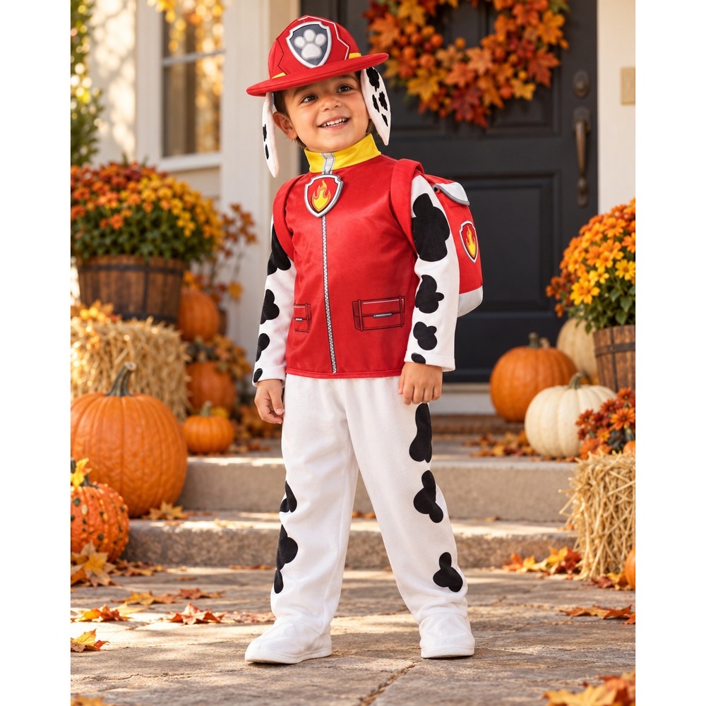 Nickelodeon Paw Patrol Marshall Costume Toddler Size 2-4 Jumpsuit Hat Pup Pack